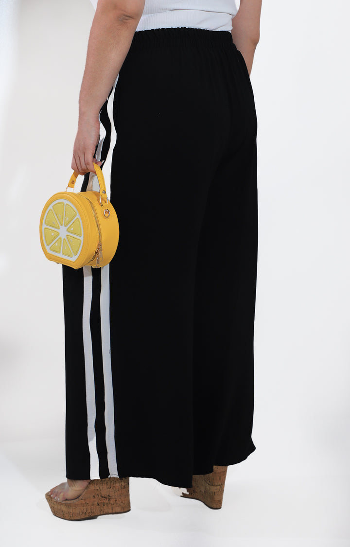 Pantalón negro amplio con rayas laterales blancas - PANTALON Boutiquemirel 
