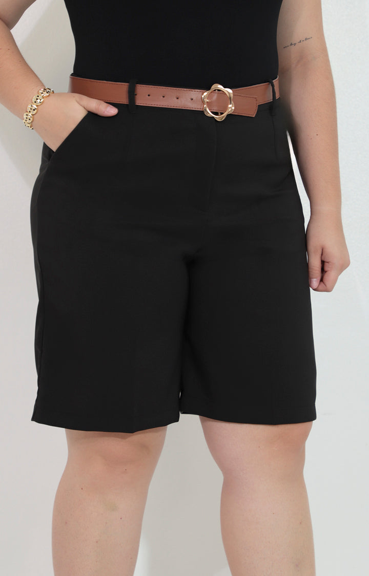 Short negro con cinturón cafe - SHORT Boutiquemirel 