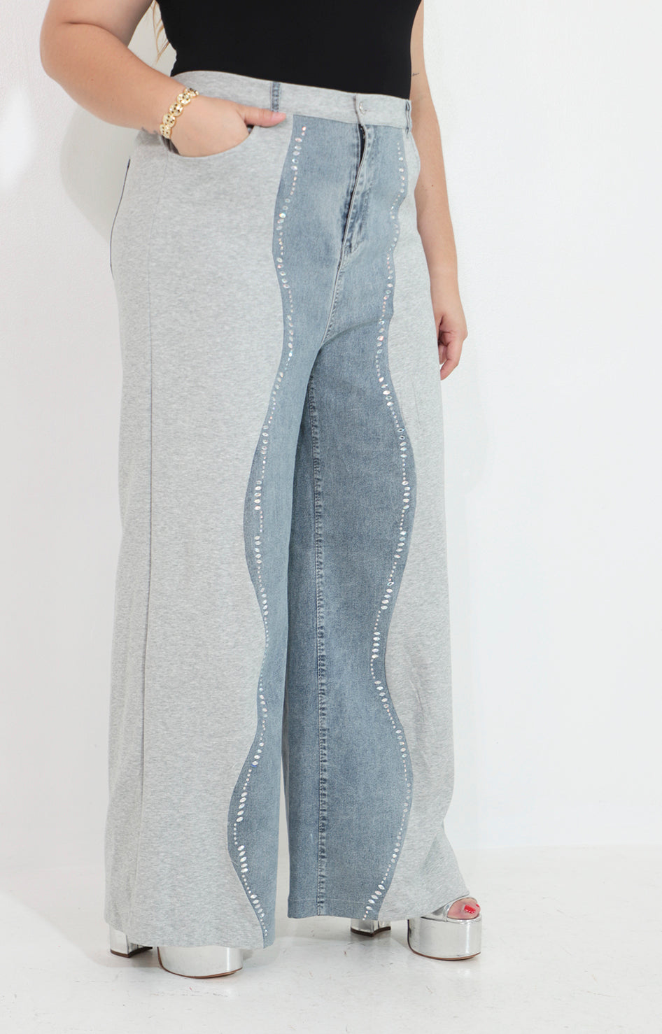 Pantalon de mezclilla amplio con brillos - PANTALON Boutiquemirel 