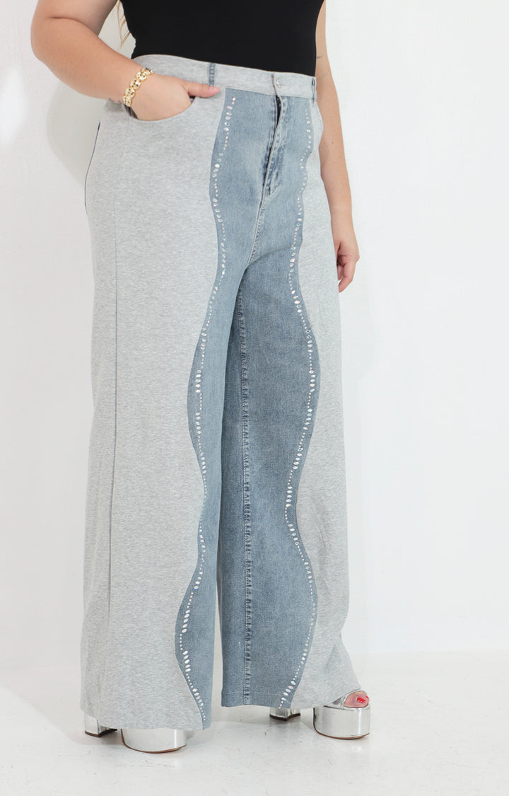 Pantalon de mezclilla amplio con brillos - PANTALON Boutiquemirel 