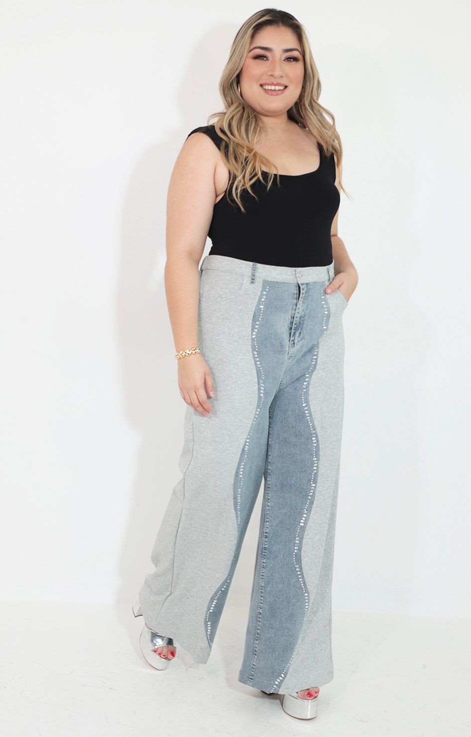 Pantalon de mezclilla amplio con brillos - PANTALON Boutiquemirel 