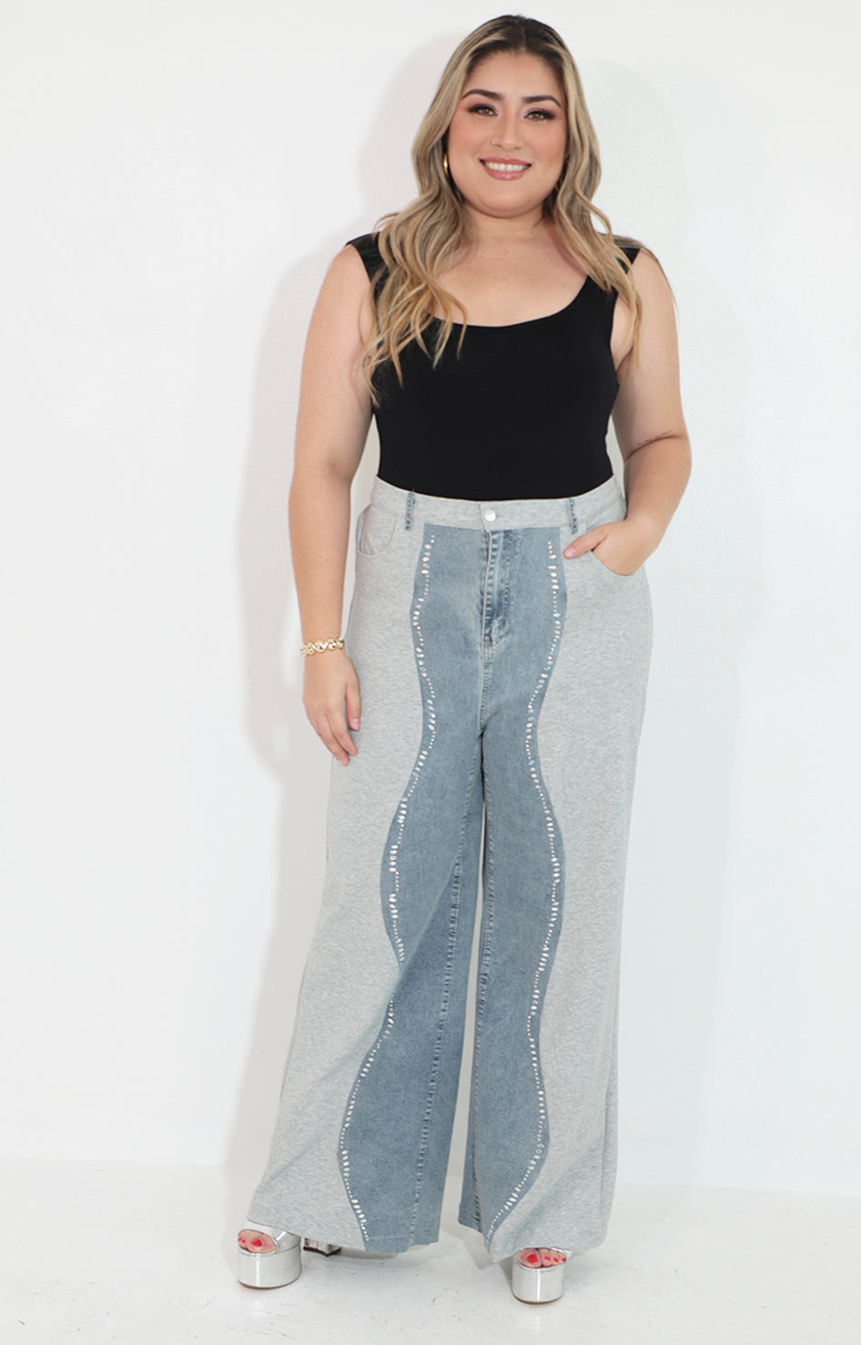 Pantalon de mezclilla amplio con brillos - PANTALON Boutiquemirel 