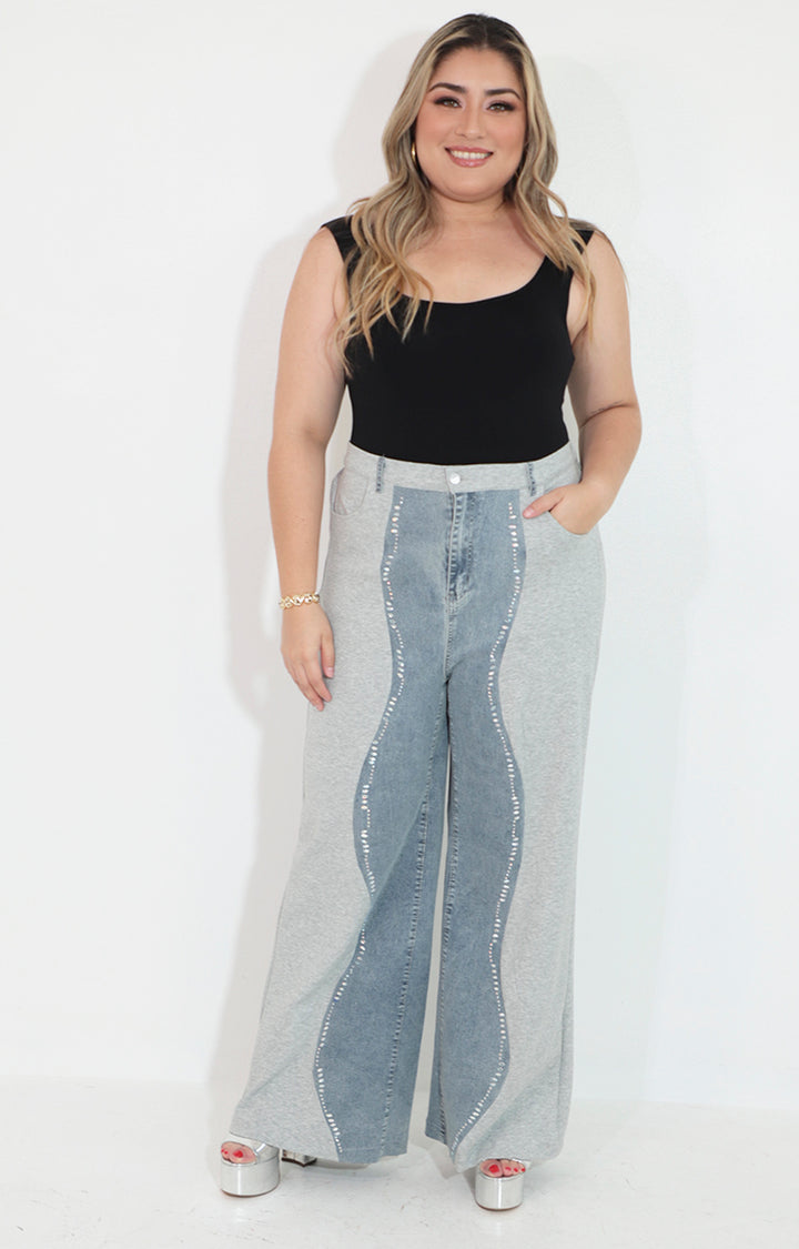 Pantalon de mezclilla amplio con brillos - PANTALON Boutiquemirel 