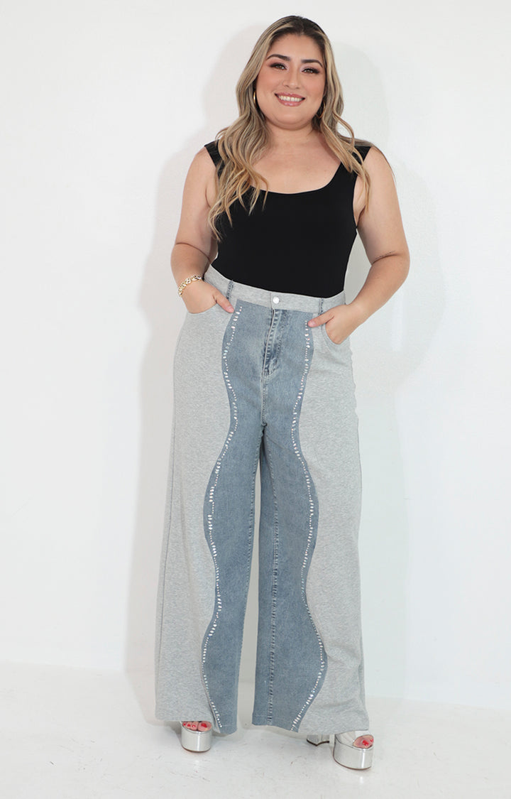 Pantalon de mezclilla amplio con brillos - PANTALON Boutiquemirel 