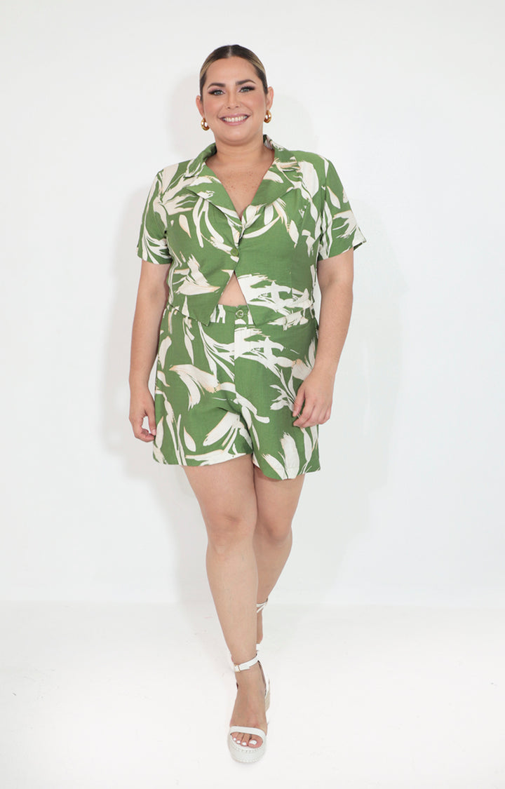 Conjunto verde estampado tropical - CONJUNTO Boutiquemirel 