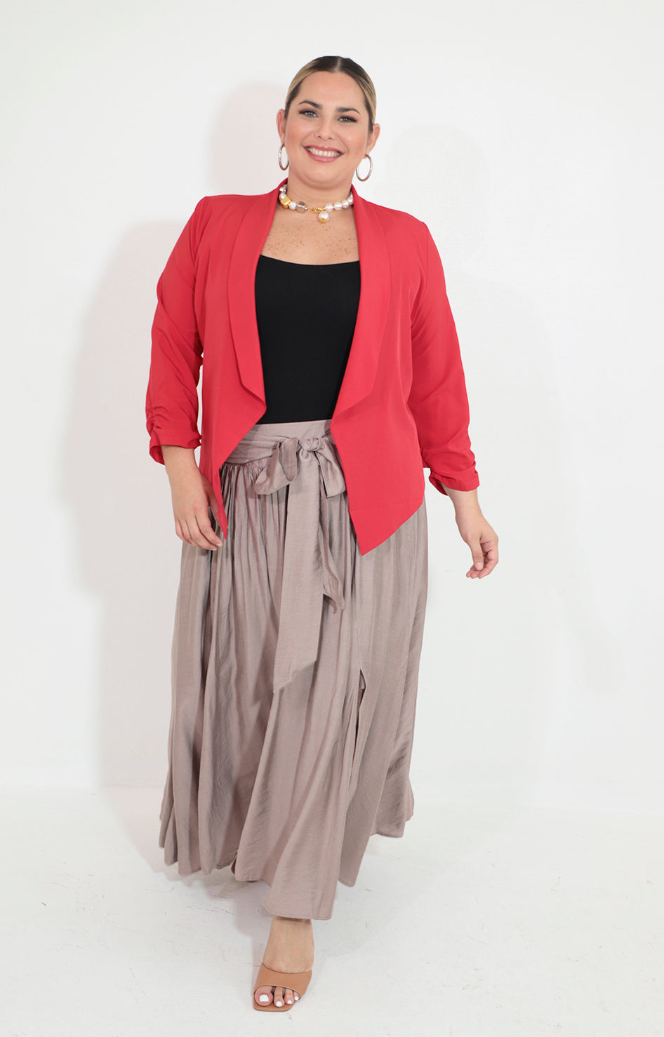 Saco rojo con corrugado en mangas - SACO Boutiquemirel 