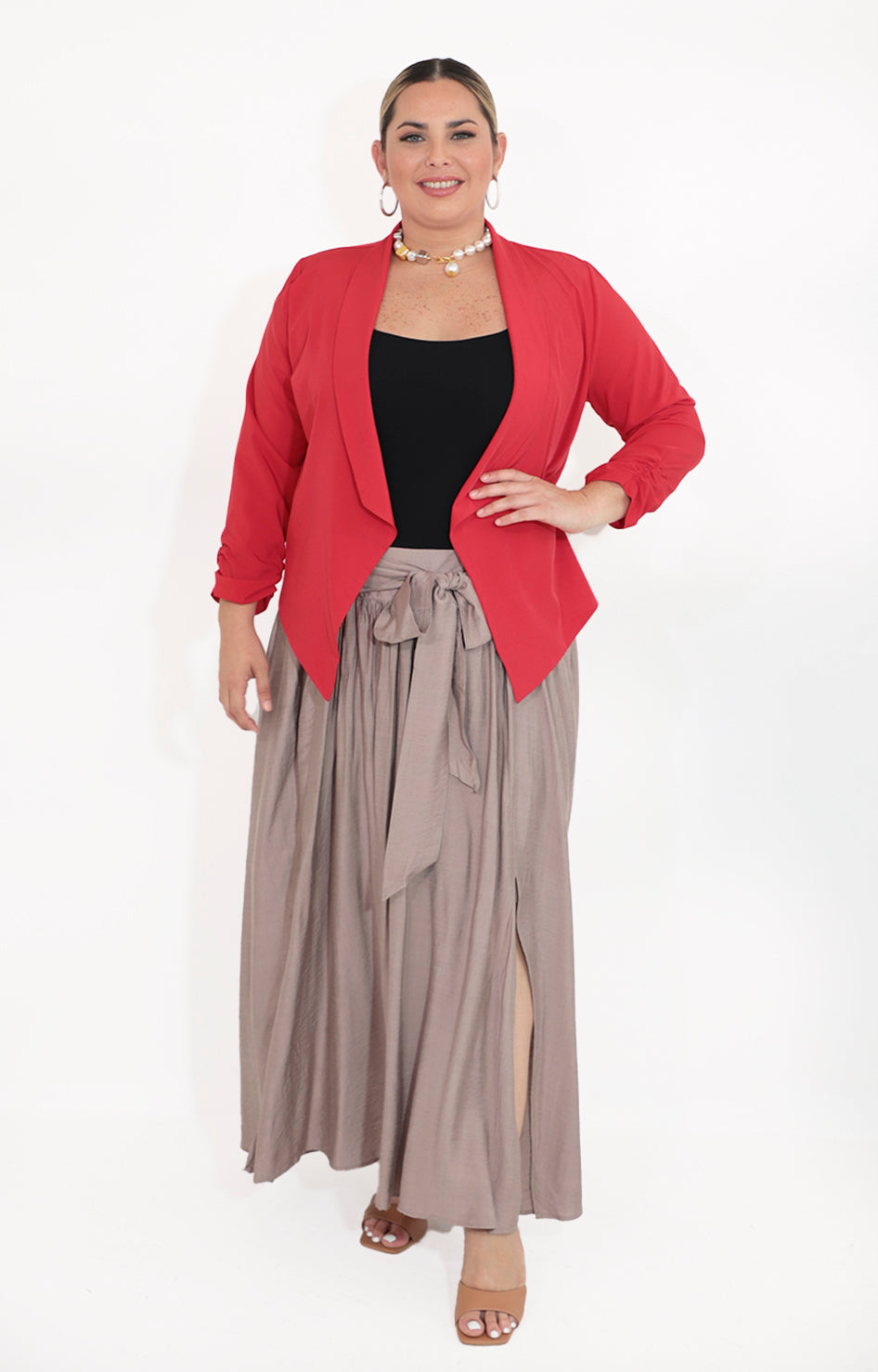 Saco rojo con corrugado en mangas - SACO Boutiquemirel 