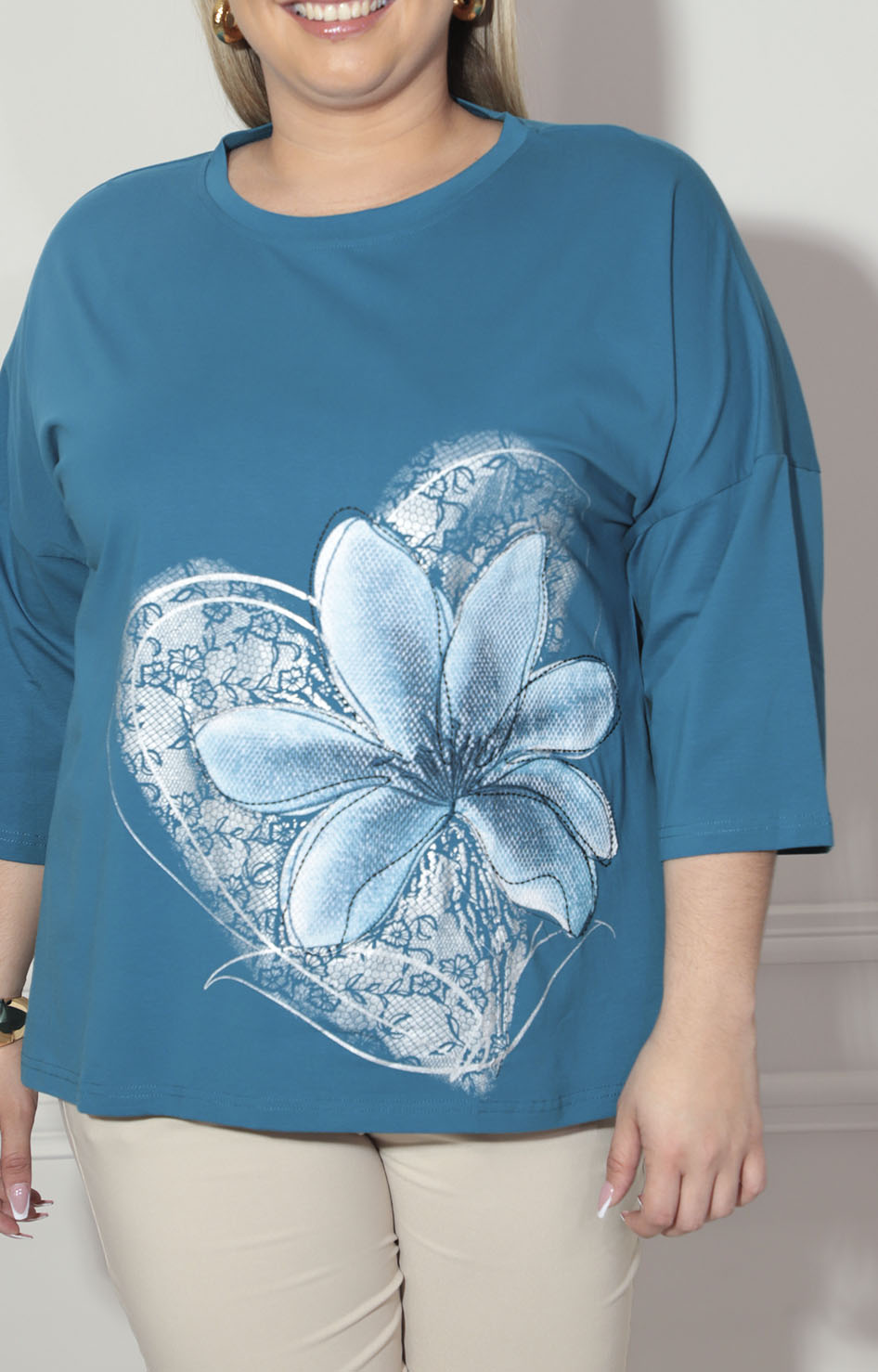Blusa azul con flor - BLUSA XL Boutiquemirel 