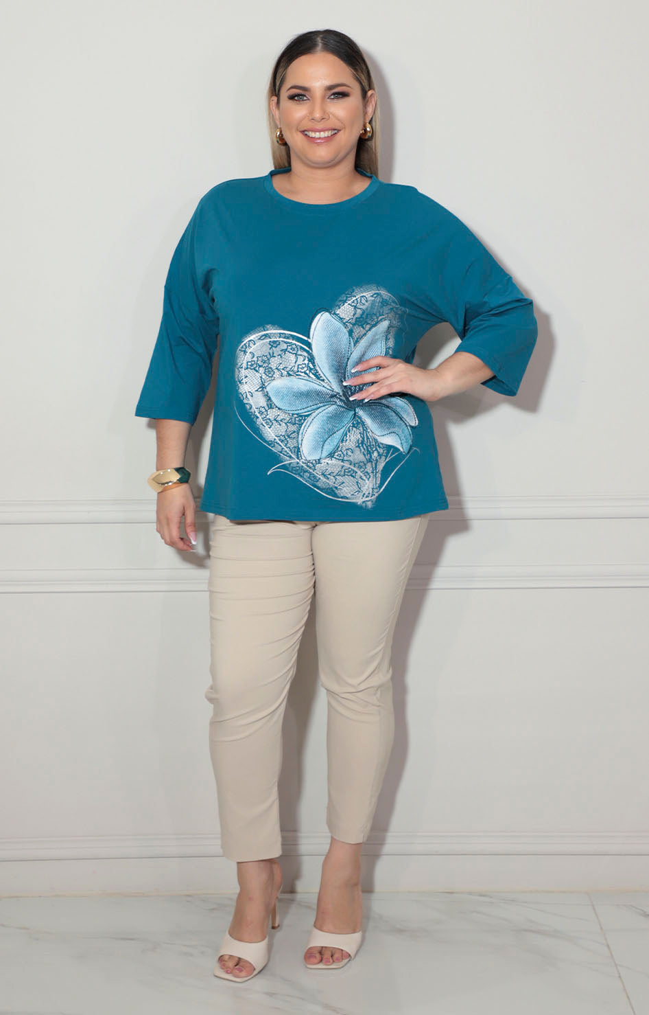 Blusa azul con flor - BLUSA XL Boutiquemirel 