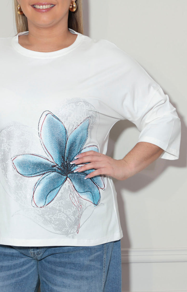Blusa blanca con flor - BLUSA XL Boutiquemirel 