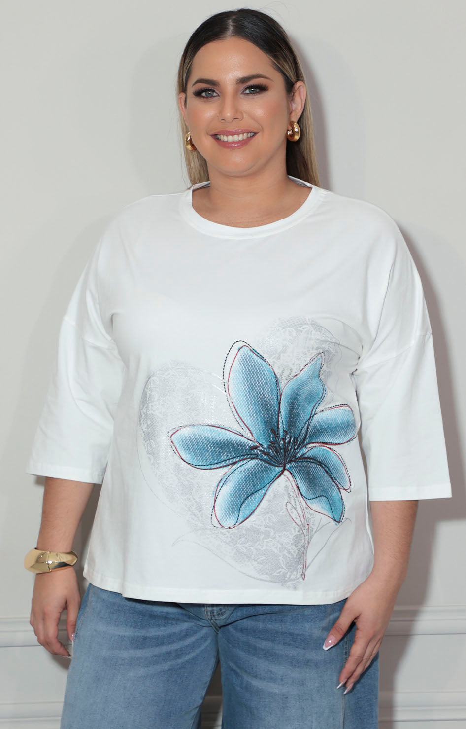 Blusa blanca con flor - BLUSA XL Boutiquemirel 