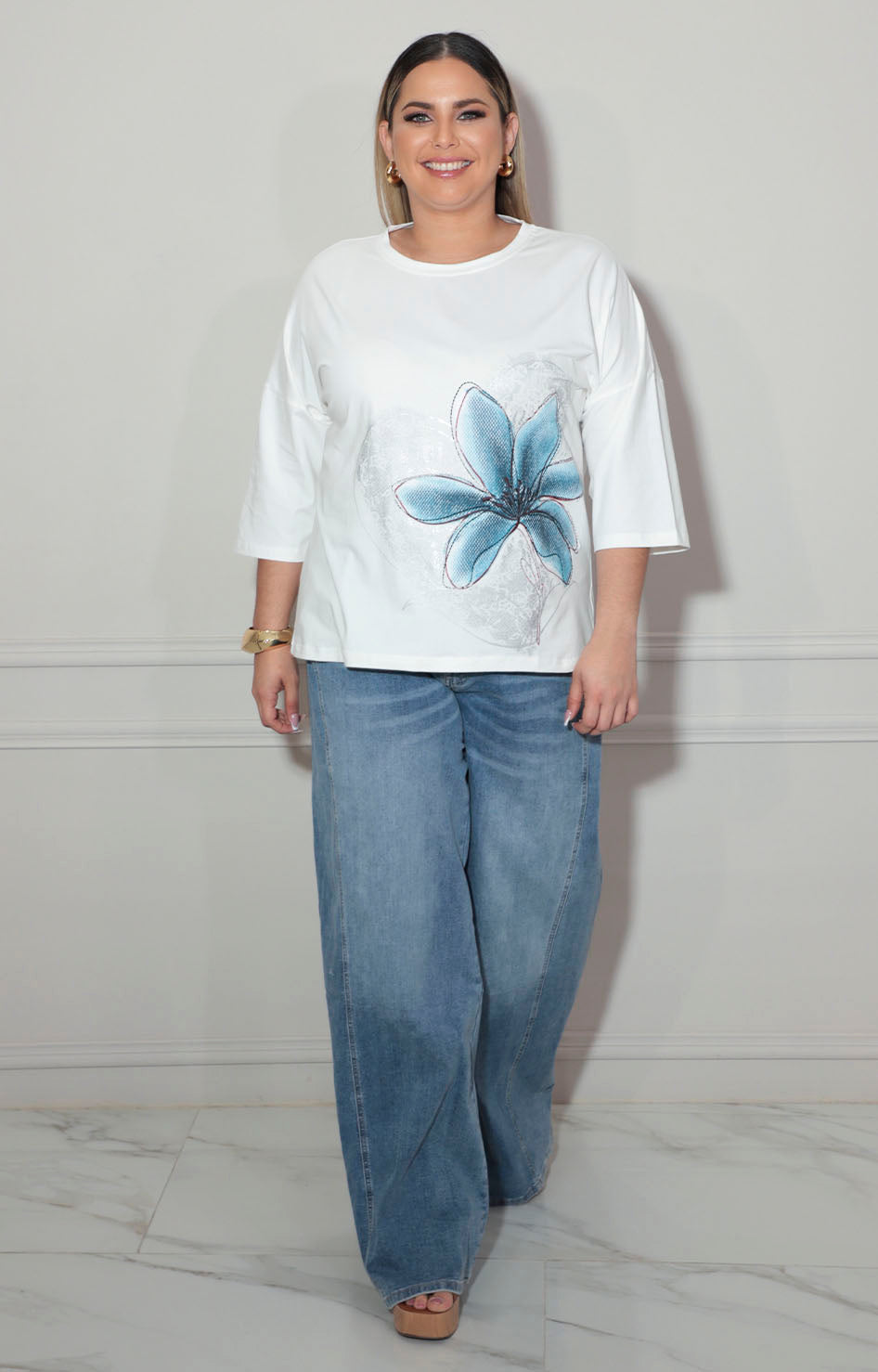 Blusa blanca con flor - BLUSA XL Boutiquemirel 