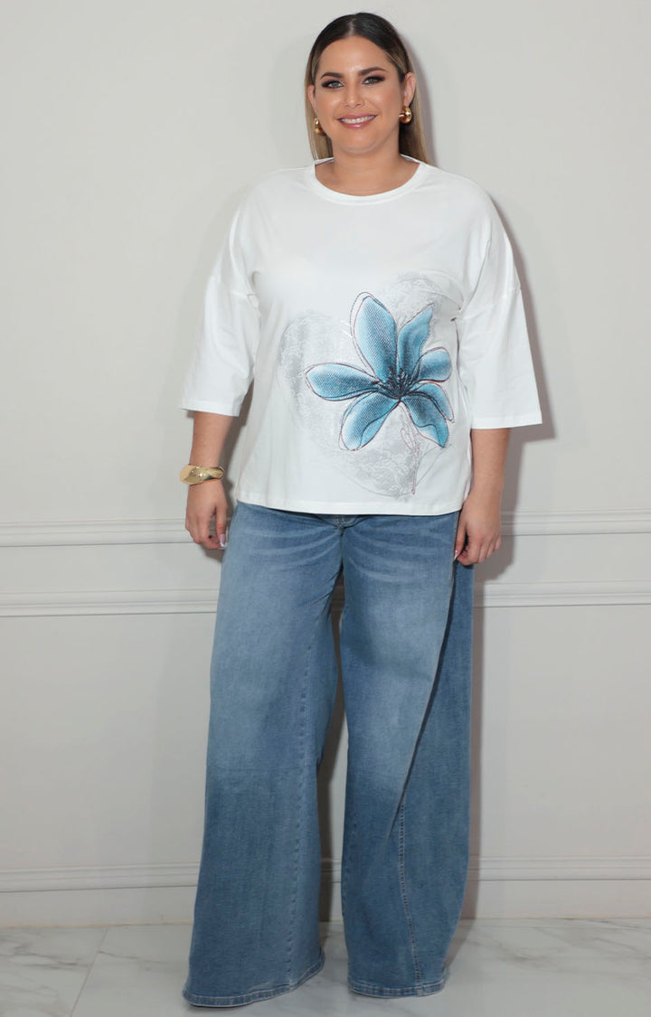 Blusa blanca con flor - BLUSA XL Boutiquemirel 
