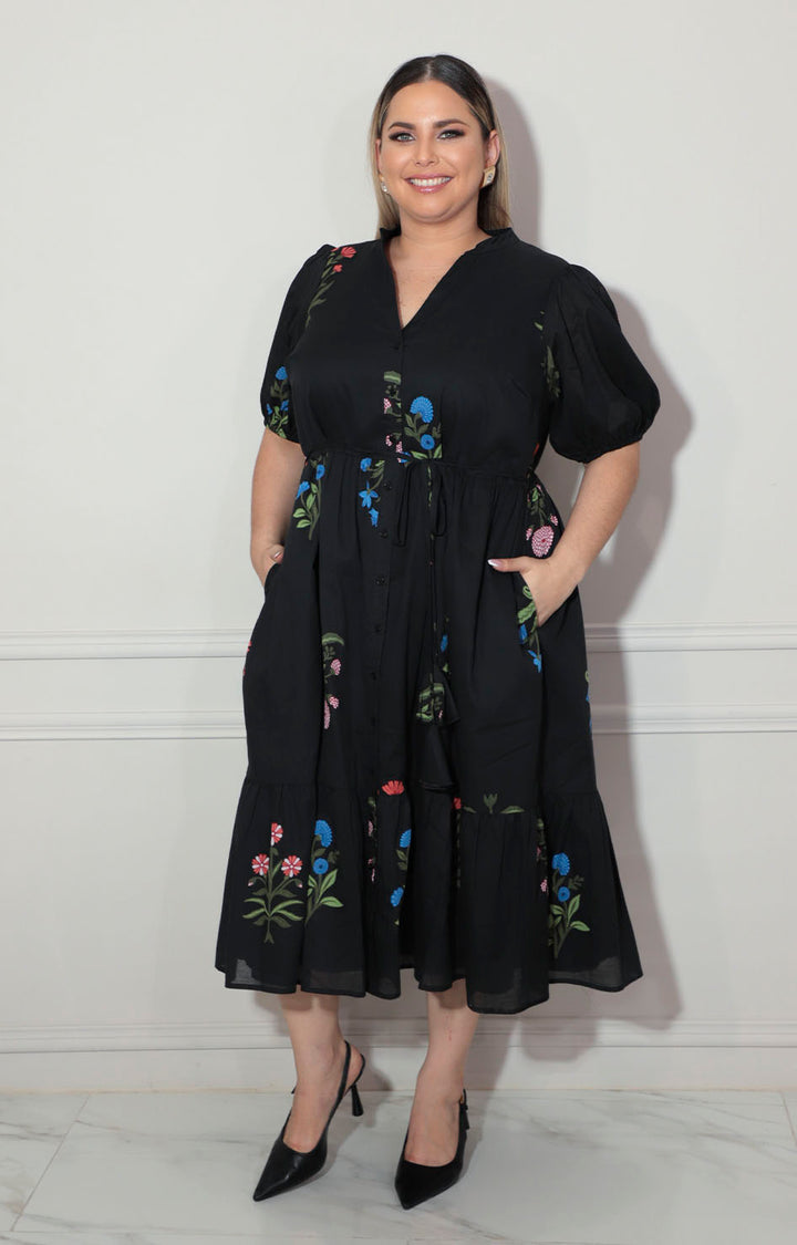 Vestido negro con flores - VESTIDO XL Boutiquemirel 