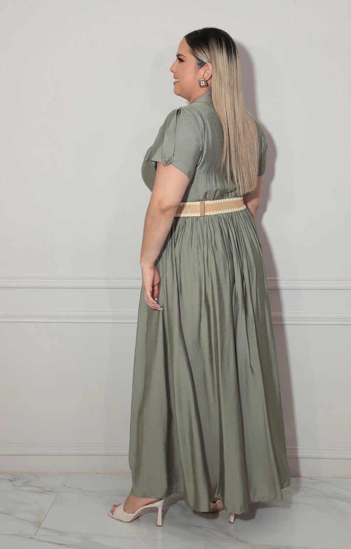 Vestido verde con cinturón - VESTIDO XL Boutiquemirel 