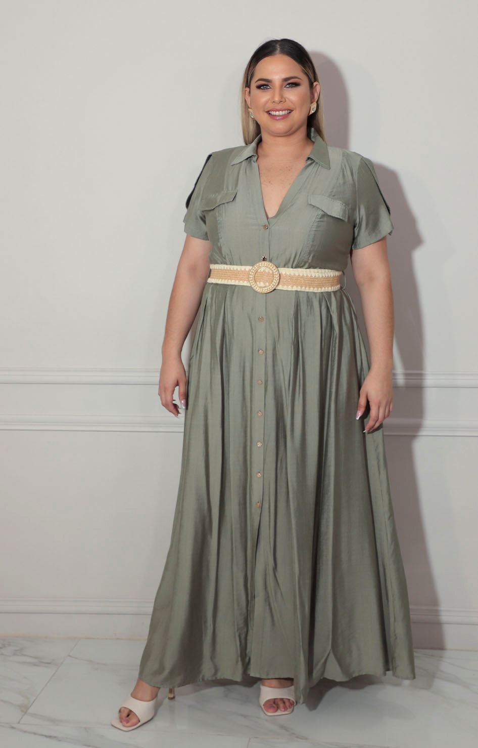 Vestido verde con cinturón - VESTIDO XL Boutiquemirel 