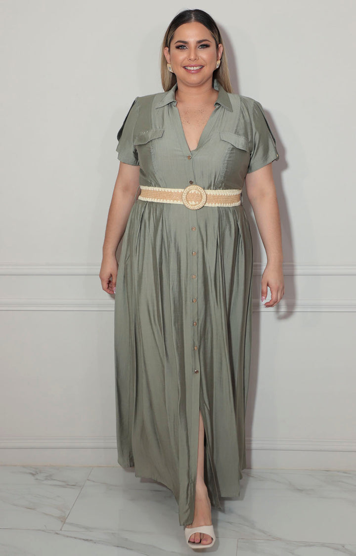 Vestido verde con cinturón - VESTIDO XL Boutiquemirel 