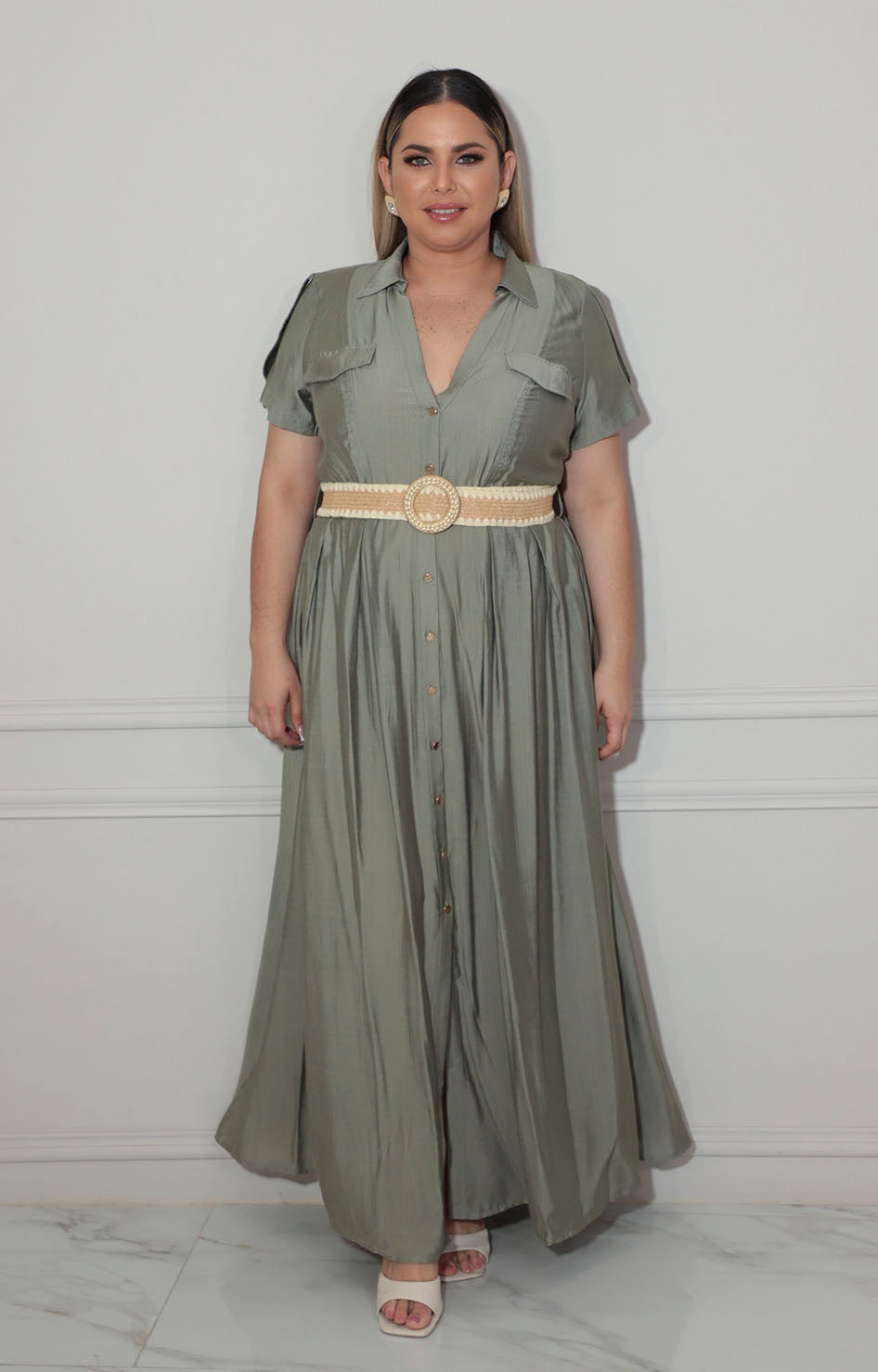 Vestido verde con cinturón - VESTIDO XL Boutiquemirel 