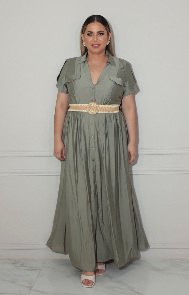 Vestido verde con cinturón - VESTIDO XL Boutiquemirel 