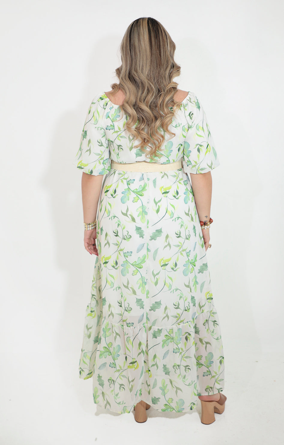 Vestido verde estampado con cinturón - VESTIDO Boutiquemirel 