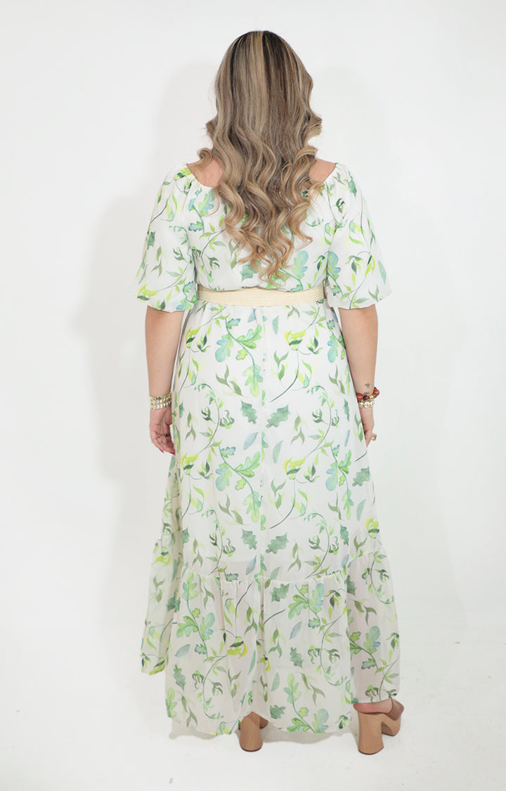 Vestido verde estampado con cinturón - VESTIDO Boutiquemirel 