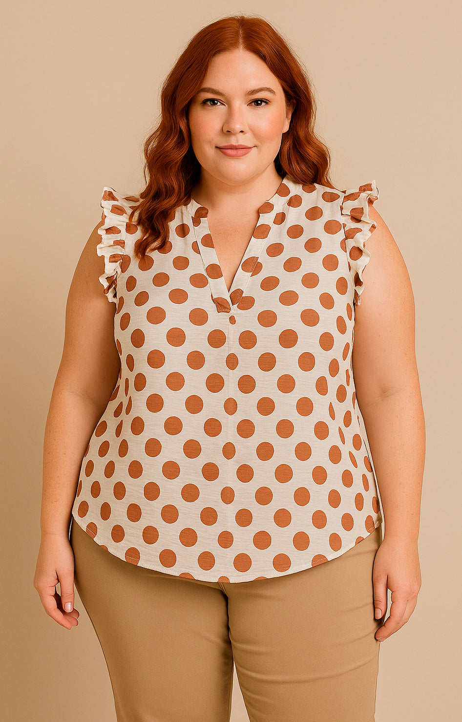 Blusa beige con puntos cafe - BLUSA Boutiquemirel 