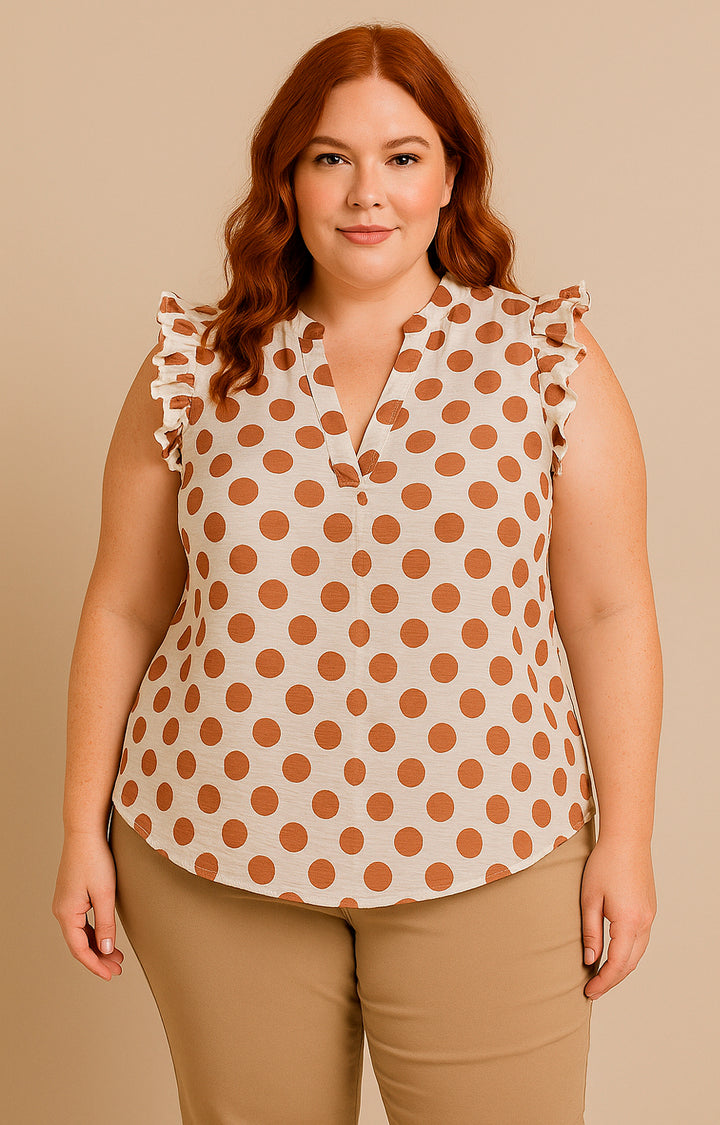 Blusa beige con puntos cafe - BLUSA Boutiquemirel 