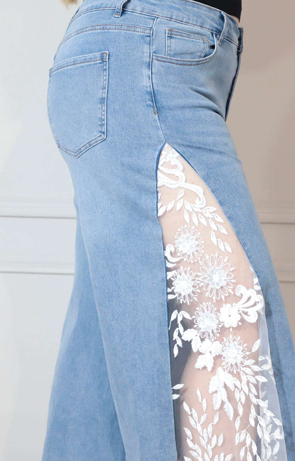 Pantalon de mezclilla con estampado en transparencia lateral - PANTALON XL Boutiquemirel 