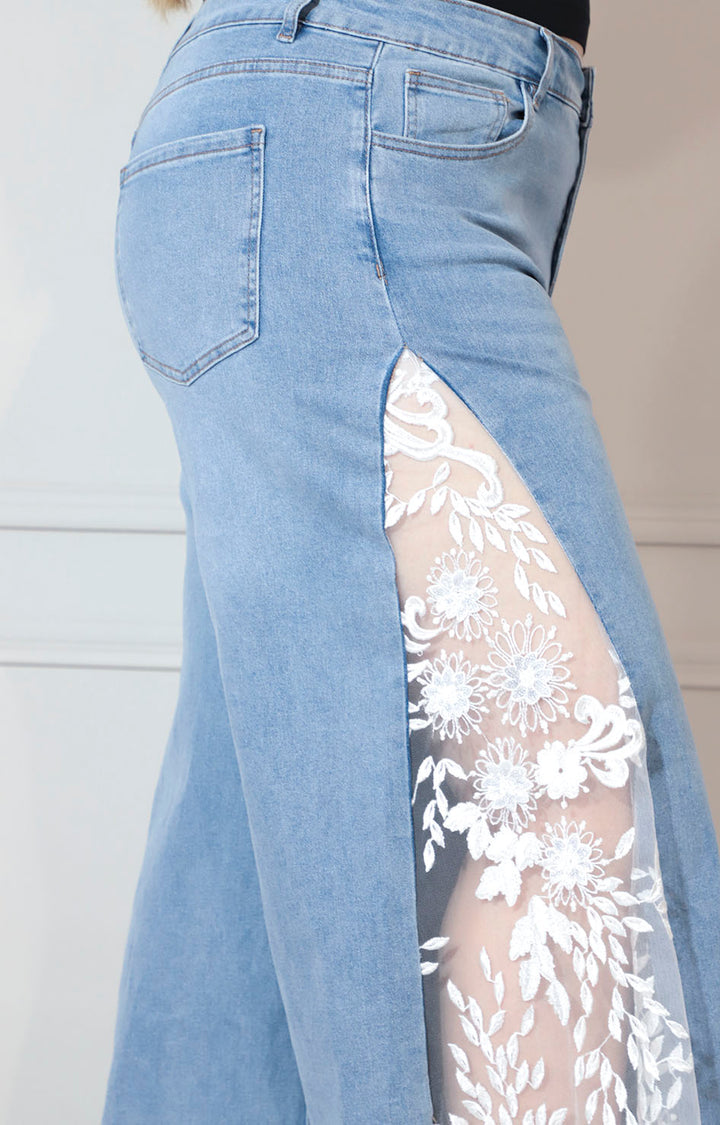 Pantalon de mezclilla con estampado en transparencia lateral - PANTALON XL Boutiquemirel 