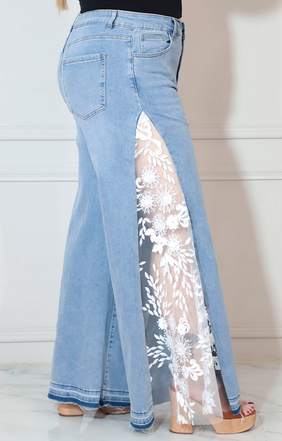 Pantalon de mezclilla con estampado en transparencia lateral - PANTALON XL Boutiquemirel 