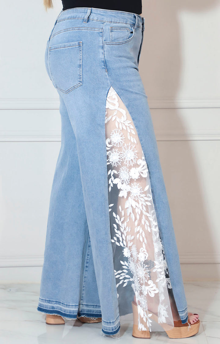 Pantalon de mezclilla con estampado en transparencia lateral - PANTALON XL Boutiquemirel 