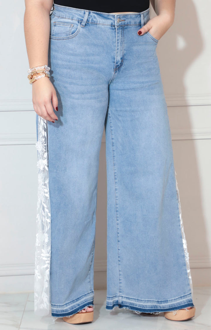 Pantalon de mezclilla con estampado en transparencia lateral - PANTALON XL Boutiquemirel 