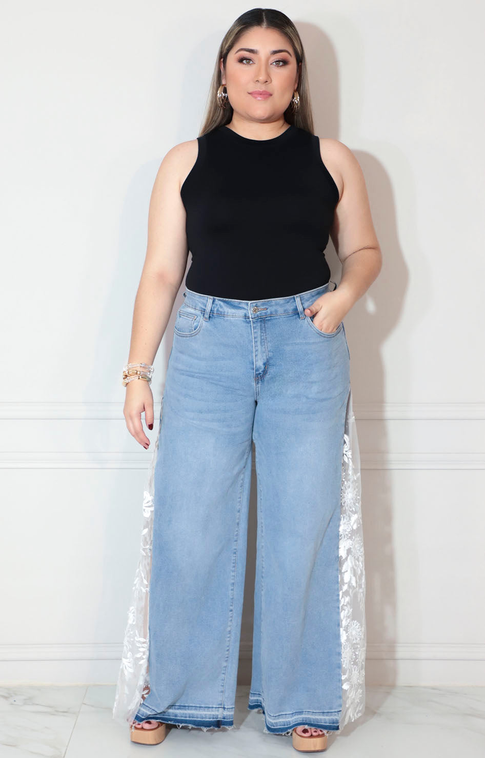 Pantalon de mezclilla con estampado en transparencia lateral - PANTALON XL Boutiquemirel 