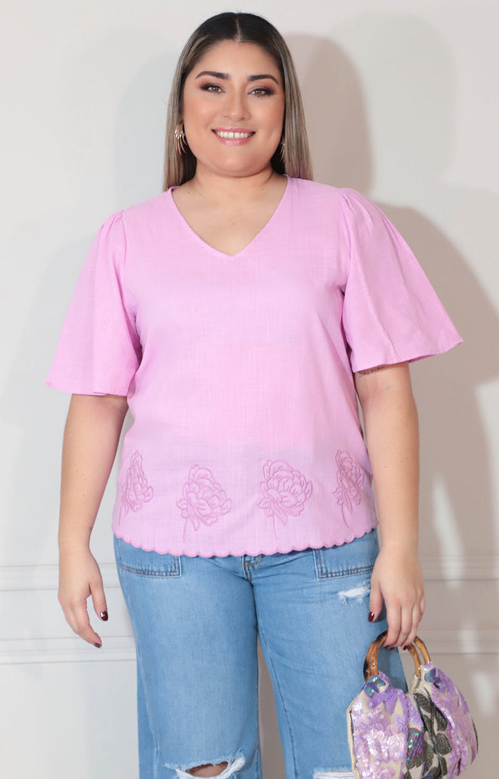 Blusa rosa con bordado inferior - BLUSA XL Boutiquemirel 