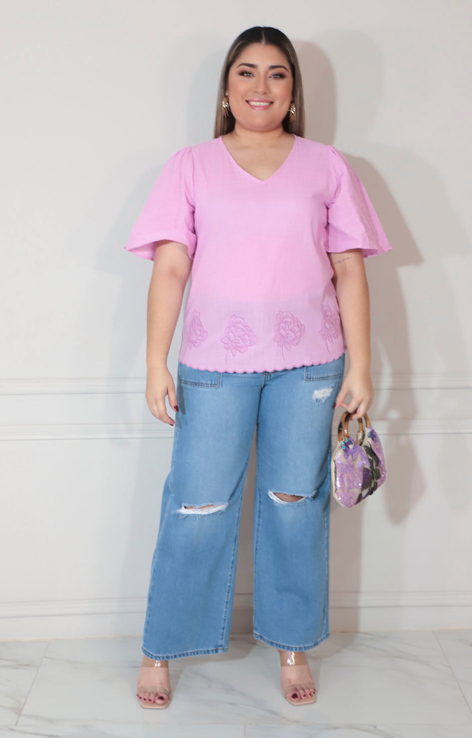 Blusa rosa con bordado inferior - BLUSA XL Boutiquemirel 