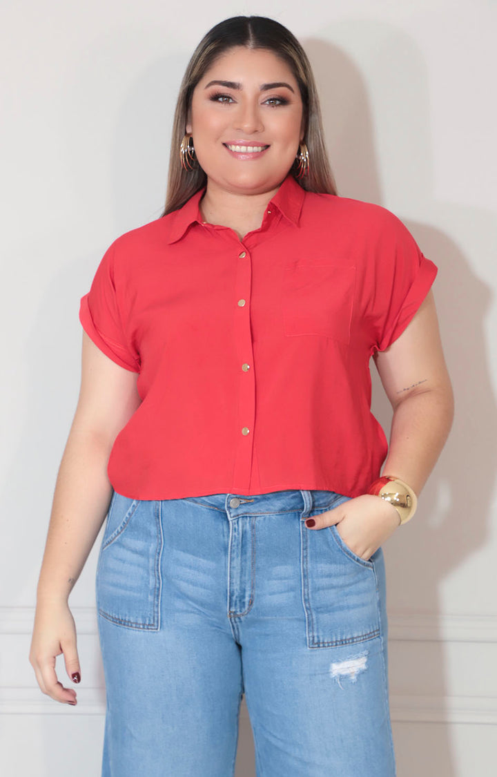 Blusa roja con botones y bolsa frontal - BLUSA Boutiquemirel 