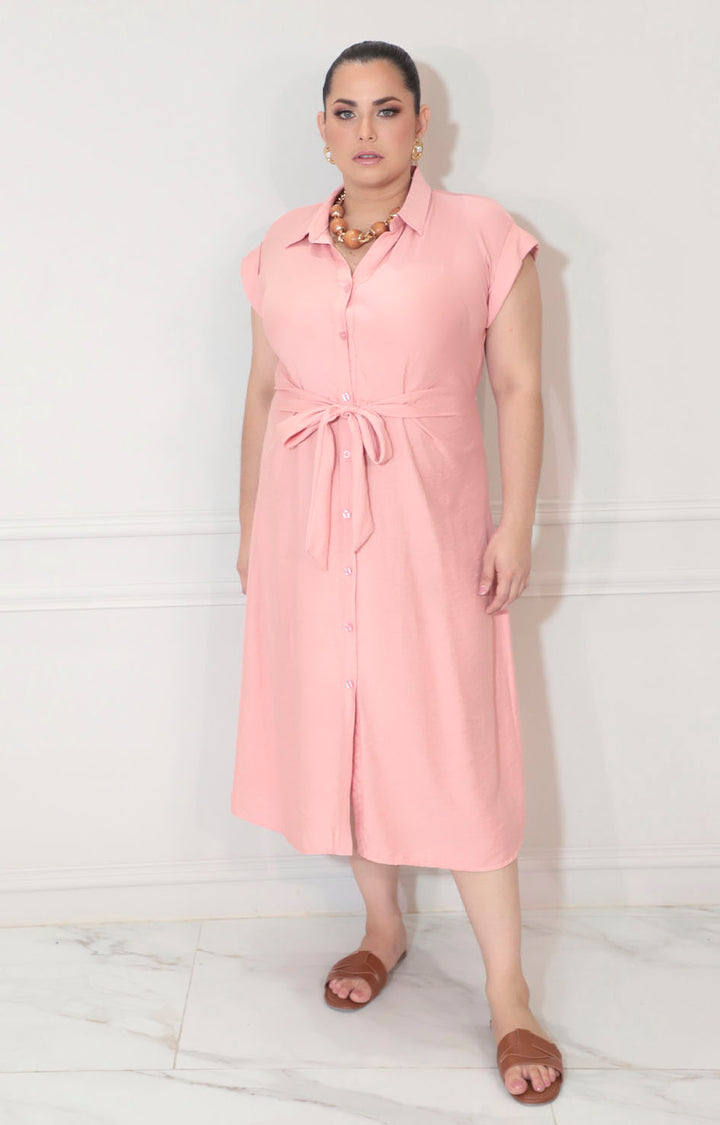 Vestido rosa con botones y lazo frontal - VESTIDO XL Boutiquemirel 