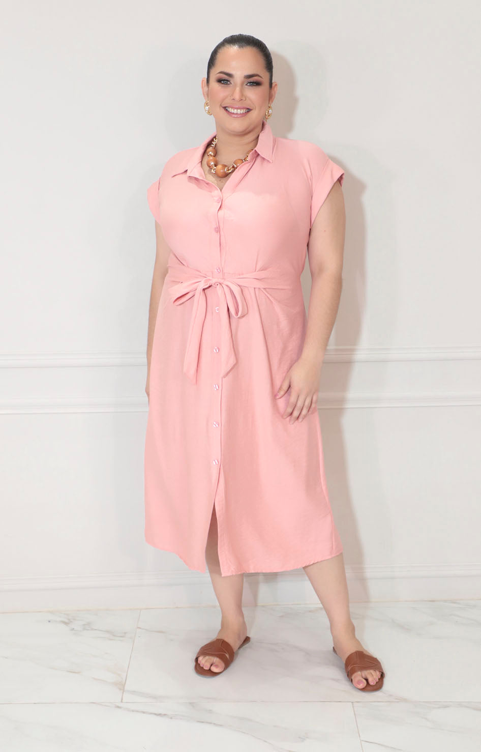 Vestido rosa con botones y lazo frontal - VESTIDO XL Boutiquemirel 