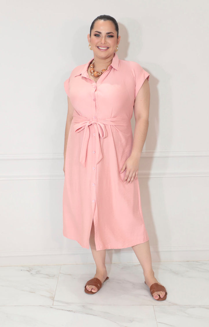 Vestido rosa con botones y lazo frontal - VESTIDO XL Boutiquemirel 