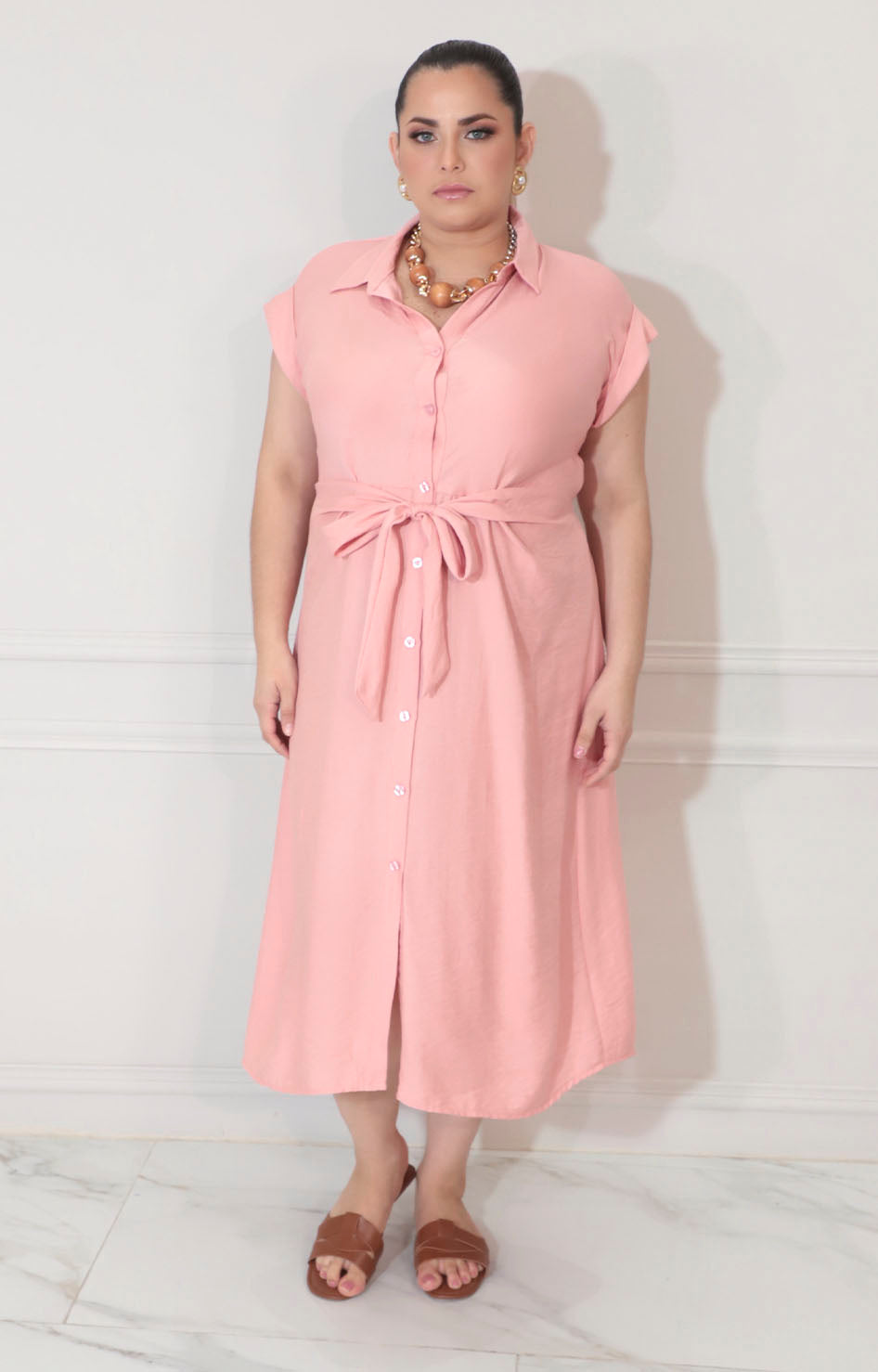 Vestido rosa con botones y lazo frontal - VESTIDO XL Boutiquemirel 