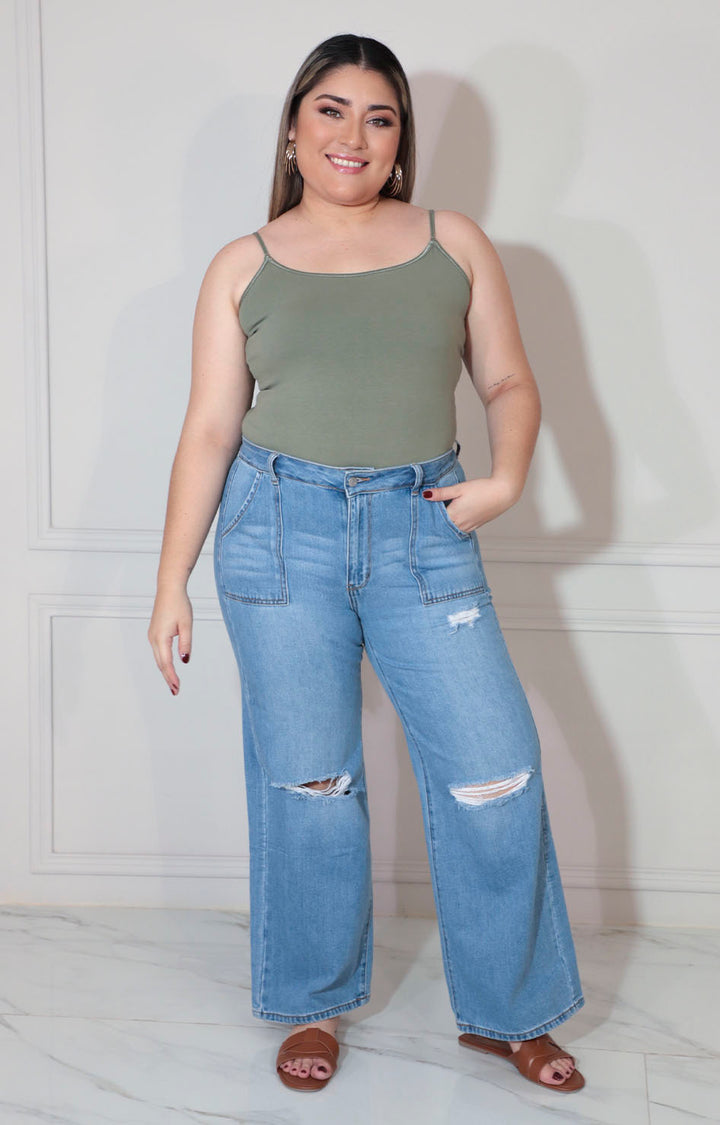 Pantalón de mezclilla recto desgarrado - PANTALON XL Boutiquemirel 