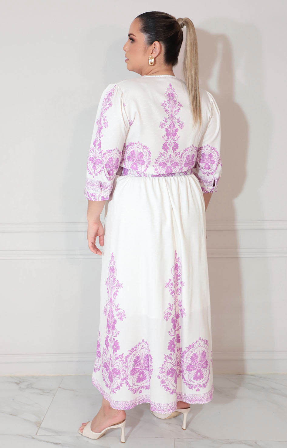 Vestido blanco estampado con botones y cinturón - VESTIDO XL Boutiquemirel 