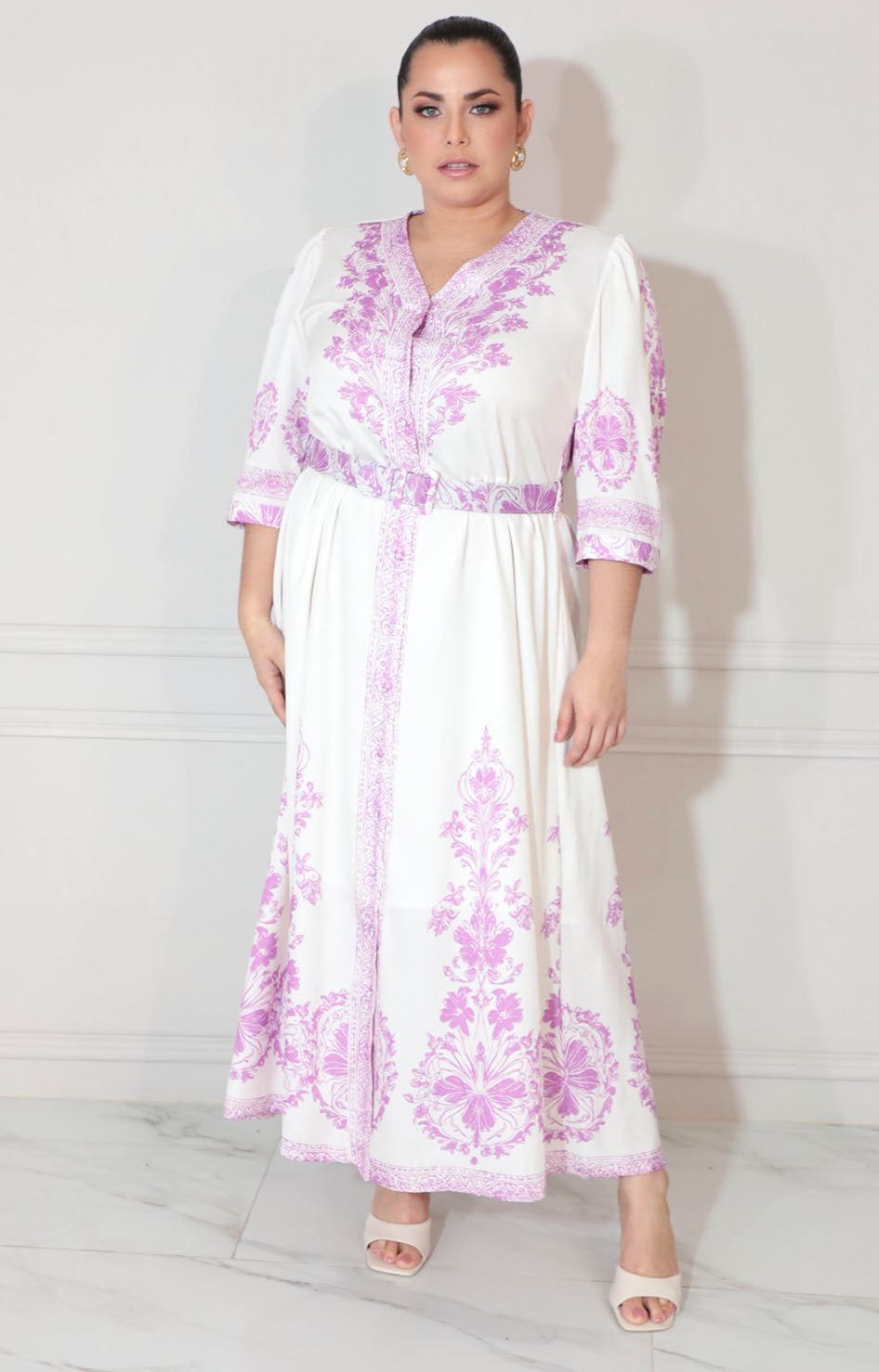 Vestido blanco estampado con botones y cinturón - VESTIDO XL Boutiquemirel 