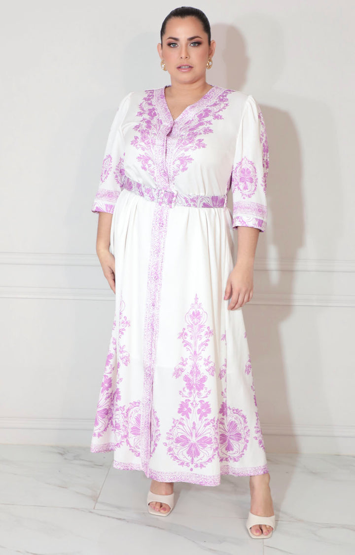 Vestido blanco estampado con botones y cinturón - VESTIDO XL Boutiquemirel 