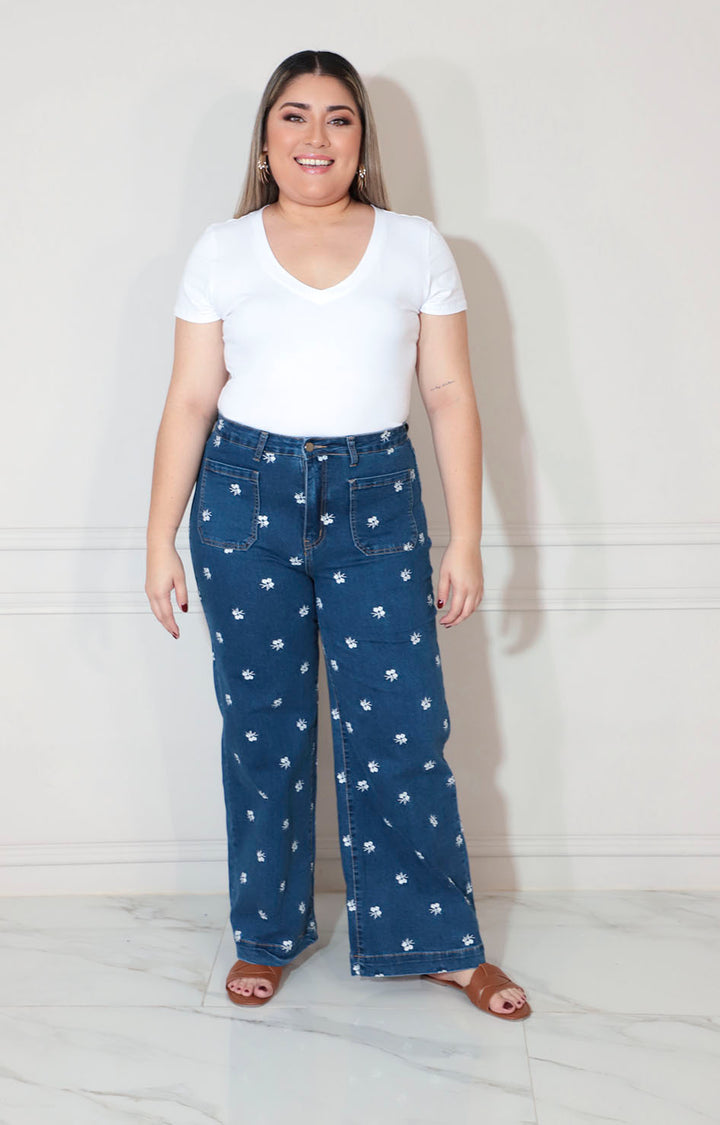 Pantalon de mezclilla estampado con bordado - PANTALON XL Boutiquemirel 