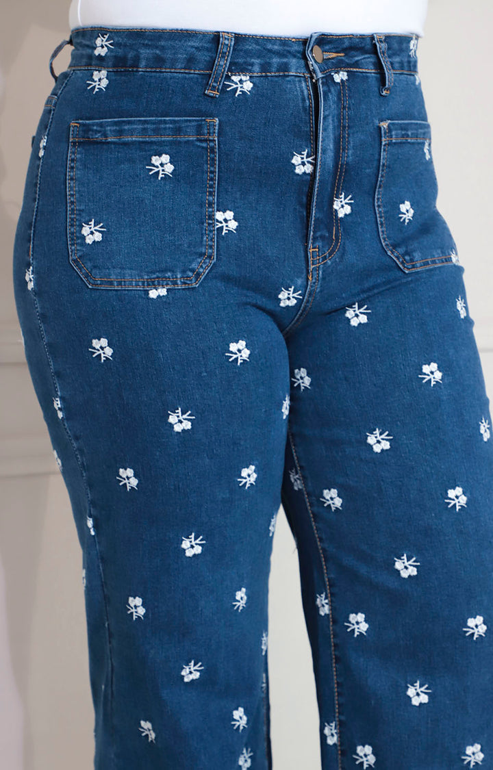 Pantalon de mezclilla estampado con bordado - PANTALON XL Boutiquemirel 