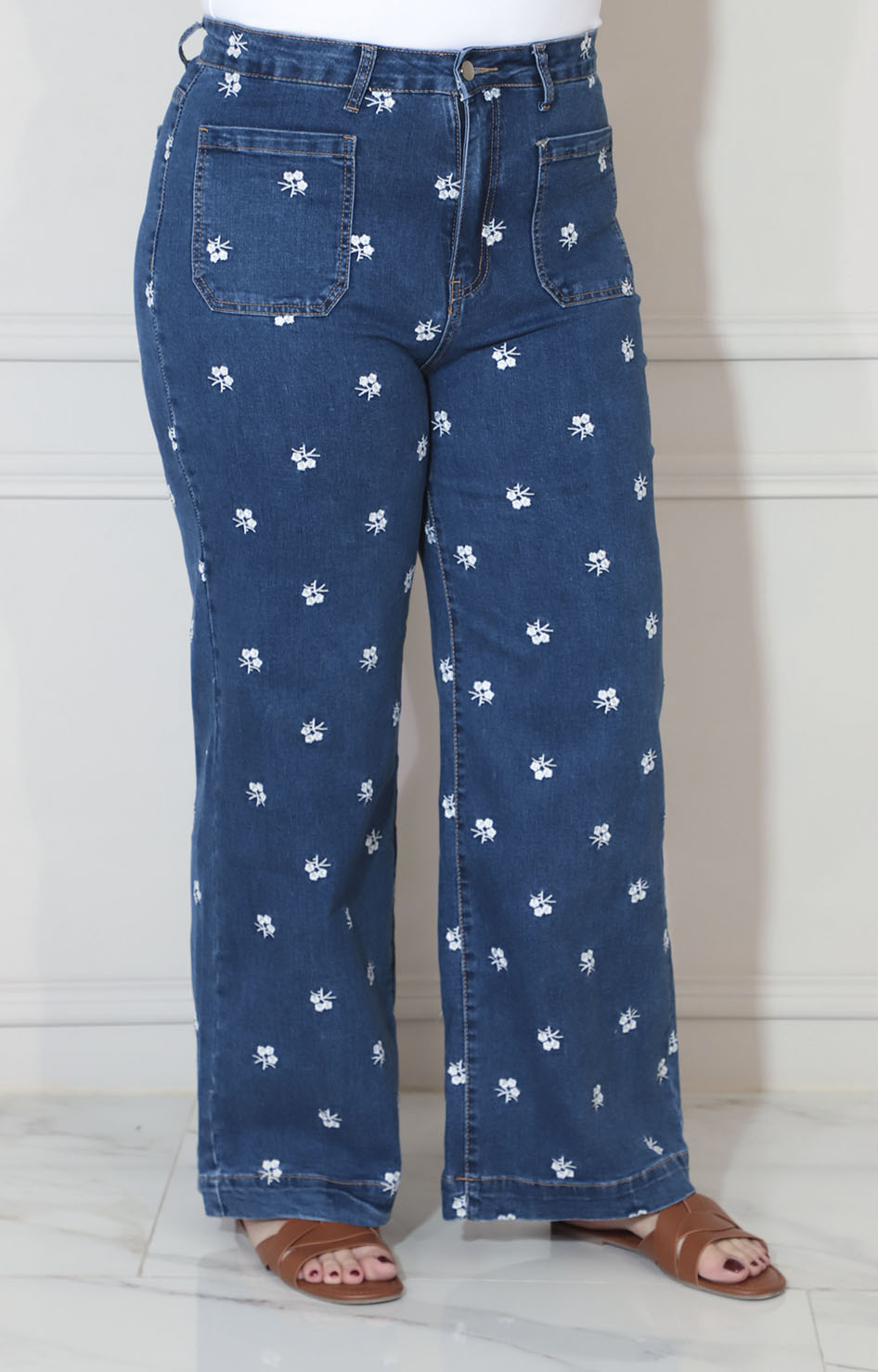 Pantalon de mezclilla estampado con bordado - PANTALON XL Boutiquemirel 