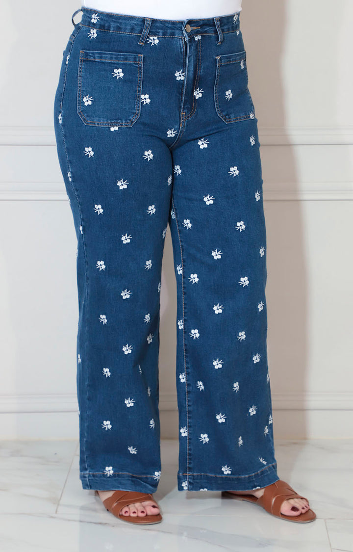 Pantalon de mezclilla estampado con bordado - PANTALON XL Boutiquemirel 