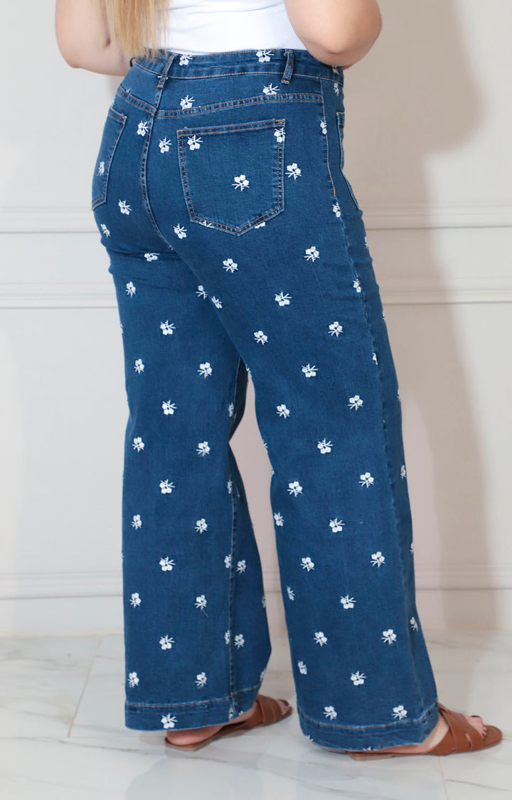 Pantalon de mezclilla estampado con bordado - PANTALON XL Boutiquemirel 