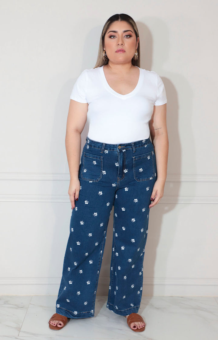 Pantalon de mezclilla estampado con bordado - PANTALON XL Boutiquemirel 